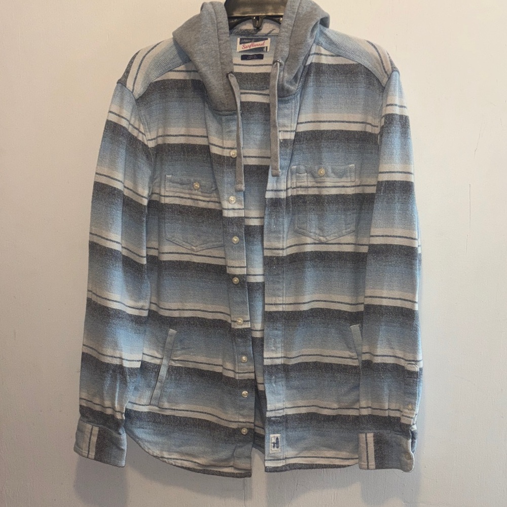 johnnie-O Surflannel Blue Striped Hooded Jacket